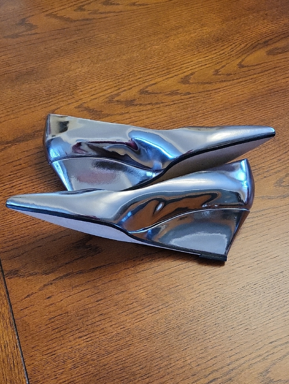 Theory Silver Metallic Wedges Shoes,made In Italy - Picture 6 of 10